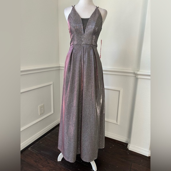 Crystal Doll Multicolored Metallics Maxi Formal Dress with Pockets, Sz 3 NWT - Picture 1 of 7